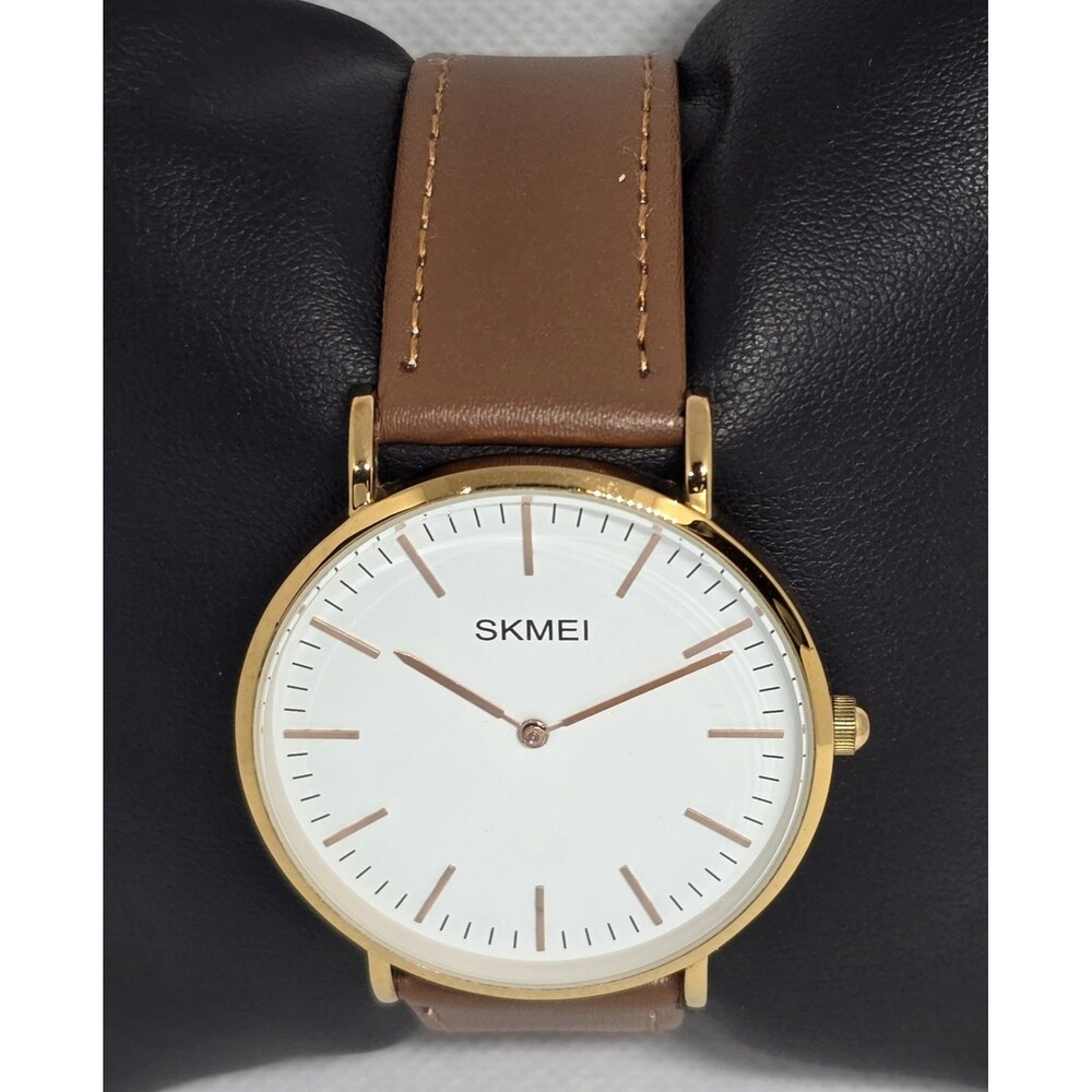 Mens Skmei Classic Dress Round Gold Tone Case White Dial Brown Strap Watch 13 - Picture 4 of 9